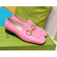 Good Quality Gucci Leather Loafer with Horsebit Pink 0825103