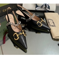 Pretty Style Gucci Leather Slingback Pumps with Horsebit Black 0825104