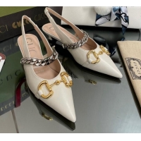 Good Looking Gucci Leather Slingback Pumps with Horsebit White 0825105