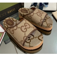 Stylish Gucci Maxi-GG Canvas Platform Slide Sandals Camel Brown 082721