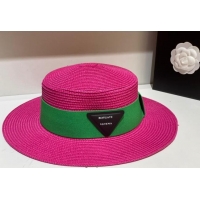 Unique Grade Bottega Veneta Straw Wide Brim Hat 031123 Dark Pink 2022