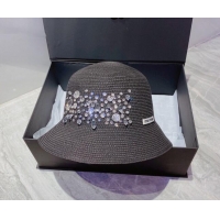 Top Quality Miu Miu Crystal Straw Bucket Hat M2901 Black 2022