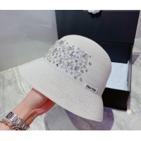 Popular Style Miu Miu Crystal Straw Bucket Hat M2901 White 2022