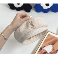 Shop Grade Saint Laurent YSL Corduroy Beret Hat 091551 White 2022