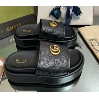 Purchase Gucci GG Leather Platform Slide Sandals 5.5cm Black 082723