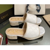 Purchase Gucci GG Canvas Heel Platform Slide Sandals White 090882