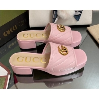 Purchase Gucci Chevron Leather Heel Platform Slide Sandals Pink 090885