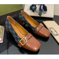 Best Product Gucci GG Denim Pumps 4.5cm with Buckle Blue 090889