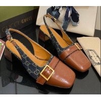 Top Design Gucci GG Denim Slingback Pumps 4.5cm with Buckle Blue 090891