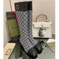 Good Quality Gucci GG Canvas Knee-High Boots 4.5cm with Buckle Grey 090893