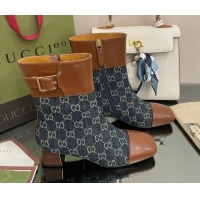 Popular Style Gucci GG Denim Ankle Boots 4.5cm with Buckle Blue 090896