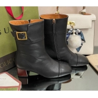 Trendy Design Gucci Leather Ankle Boots 4.5cm with Buckle Black 090897