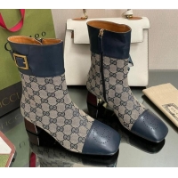 Sumptuous Gucci GG Canvas Ankle Boots 4.5cm with Buckle Grey/Blue 090899