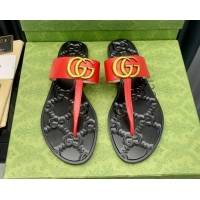 1:1 aaaaa Gucci Leather Flat Thong Sandals with GG Red 091237