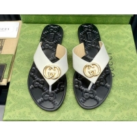 Discount Gucci Leather Flat Thong Sandals with Interlocking G White 091249