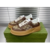 Best Grade Gucci GG Canvas and Leather Sneakers Brown 092160