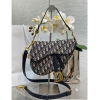 Top Quality Dior Saddle Bag with Strap Oblique Jacquard M0488 Blue