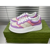 Comfortable Gucci GG Canvas and Leather Sneakers Purple 092165