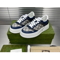 Classic Hot Gucci GG Canvas and Leather Sneakers Navy Blue 092166