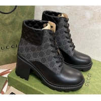 Unique Style Gucci GG Canvas and Leather Lace-up Ankle Boots 9cm Black 092174