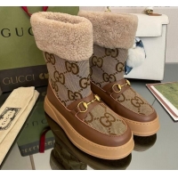 Durable Gucci Shearling and Maxi-GG Canvas Snow Boots Brown/Camel 101020