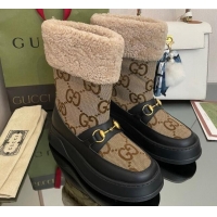 Best Price Gucci Shearling and Maxi-GG Canvas Snow Boots Brown/Black 101021