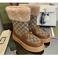 Good Looking Gucci Shearling and GG Canvas Snow Boots Brown/Camel 2022 101023