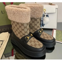 Low Price Gucci Shearling and GG Canvas Snow Boots Brown/Black 101024