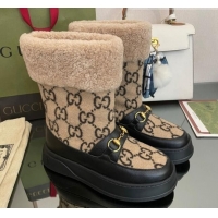 Good Quality Gucci Shearling and GG Wool Snow Boots Brown/Black 101025