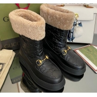 Discount Gucci Shearling and GG Leather Snow Boots Black 101027