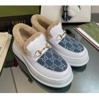 Purchase Gucci GG Canvas and Leather Loafers with Shearling Lining White/Blue 101028