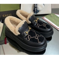 Low Cost Gucci GG Velvet and Leather Loafers with Shearling Lining Black 101029