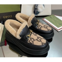 Charming Gucci GG Wool and Leather Loafers with Shearling Lining Brown/Black 101030