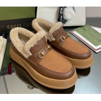 Stylish Gucci Fabric and Leather Loafers with Shearling Lining Brown 101035