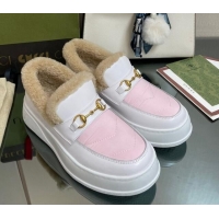 Popular Style Gucci Fabric and Leather Loafers with Shearling Lining Pink 101036