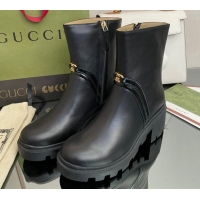 Stylish Gucci Calfskin Ankle Boots 6.5cm with Interlocking Black/Gold 101422