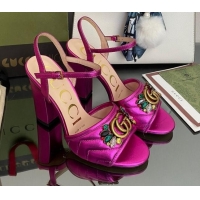 Best Grade Gucci Metallic Leather High-Heel Sandals with Crystal Charm 10.5cm Pink 101430