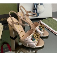 Top Grade Gucci Metallic Leather High-Heel Sandals with Crystal Charm 10.5cm Gold 101432