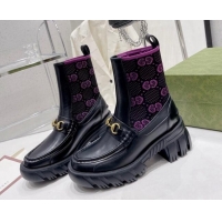 Grade Quality Gucci GG Jersey Ankle Boot with Horsebit Black/Pink 110195