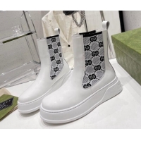 Purchase Gucci GG Jersey Flat Ankle Boot White 110196