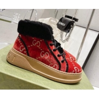 Good Looking Gucci GG Velvet and Wool Lace-up Ankle Boots Red 101101