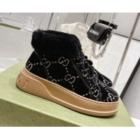 Low Cost Gucci GG Velvet and Wool Lace-up Ankle Boots Black 101102