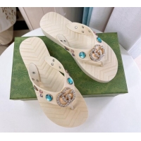 Best Product Gucci Rubber Flat Slide Sandals with Crystal White 101103