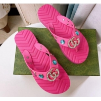 Low Cost Gucci Rubber Flat Slide Sandals with Crystal Pink 1101105