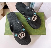 Pretty Style Gucci Rubber Flat Slide Sandals with Crystal Black 101106