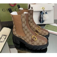 Grade Chanel GG Canvas Ankle Boots with Horsebit Brown 110411