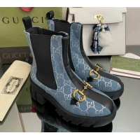 Hot Style Chanel GG Canvas Ankle Boots with Horsebit Blue 110413