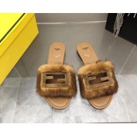 Sophisticated Fendi Signature Mink Fur Flat Slide Sandals Brown 080972