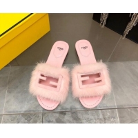 Luxury Fendi Signature Mink Fur Flat Slide Sandals Light Pink 2080975