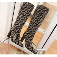 Good Looking Fendi Cut High Boots 10cm in FF Jacquard Brown 092157